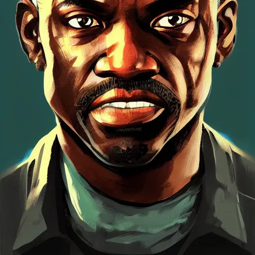 Image similar to old black man face, flat background, greg rutkowski gta san andreas art