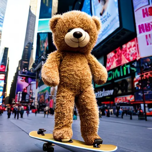 Image similar to A photo of a teddy bear on a skateboard in Times Square