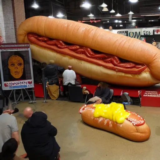 Prompt: a giant hotdog the size of a trojan horse