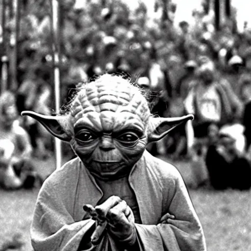 Image similar to yoda performing at woodstock