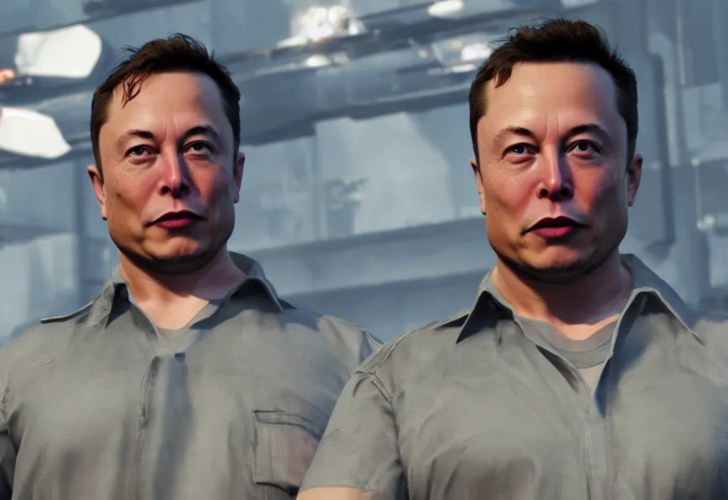 Image similar to elon musk in the video game in gta 5, gameplay screenshot, close up, 3 d rendering. unreal engine. amazing likeness. very detailed.