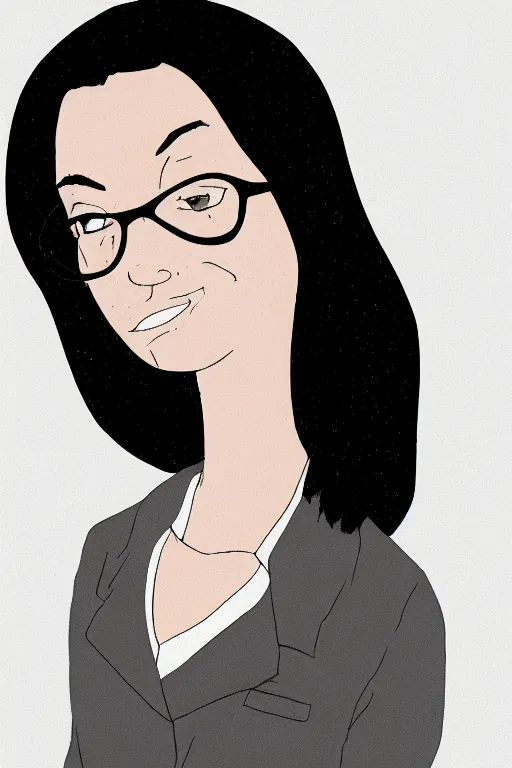 Image similar to portrait of a girl with short dark hair in a black jacket, in the style of the cartoon daria