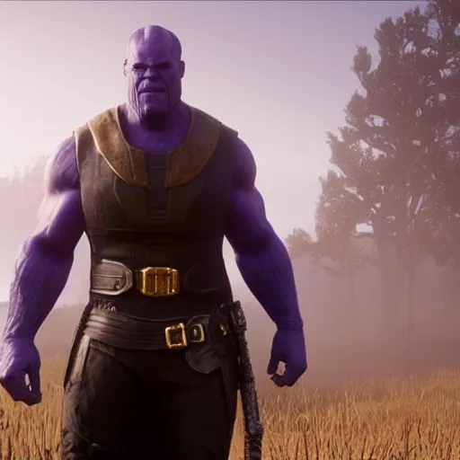 Image similar to Film still of Thanos, from Red Dead Redemption 2 (2018 video game)