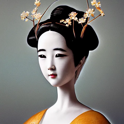 Prompt: portrait of a geisha porcelain doll kintsugi, fractal, intricate, elegant, highly detailed, digital photography, subsurface scattering, by jheronimus bosch and james jean and greg rutkowski,