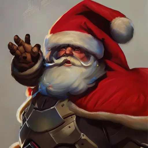 Image similar to greg manchess portrait painting of fully armored santa claus as overwatch character, medium shot, asymmetrical, profile picture, organic painting, sunny day, matte painting, bold shapes, hard edges, street art, trending on artstation, by huang guangjian and gil elvgren and sachin teng