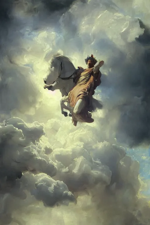 Image similar to beautiful detailed expressive impressionistic oil painting portrait of ancient roman god emperor steve buscemi ascending into the clouds wearing the civic crown, renaissance painting, art by anders zorn, wonderful masterpiece by greg rutkowski, expressive brush strokes, beautiful cinematic light, american romanticism by greg manchess, jessica rossier