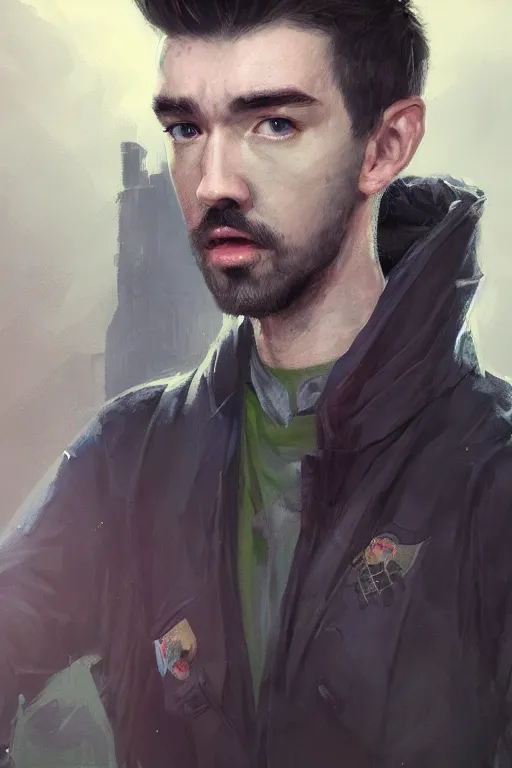 Image similar to a fancy portrait of Seán William McLoughlin, jacksepticeye by Greg Rutkowski, Sung Choi, Mitchell Mohrhauser, Maciej Kuciara, Johnson Ting, Maxim Verehin, Peter Konig, 8k photorealistic, cinematic lighting, HD, high details, atmospheric,