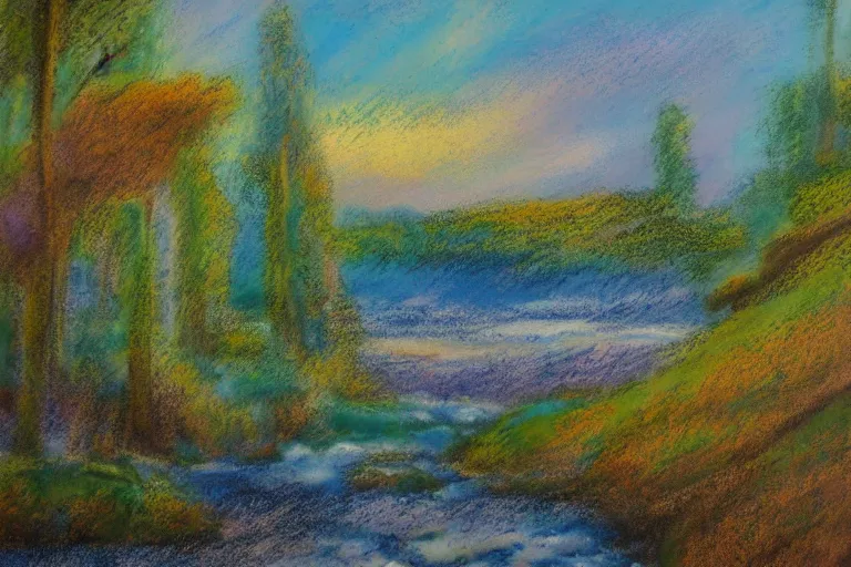 Impressionist Oil Pastel Landscape
