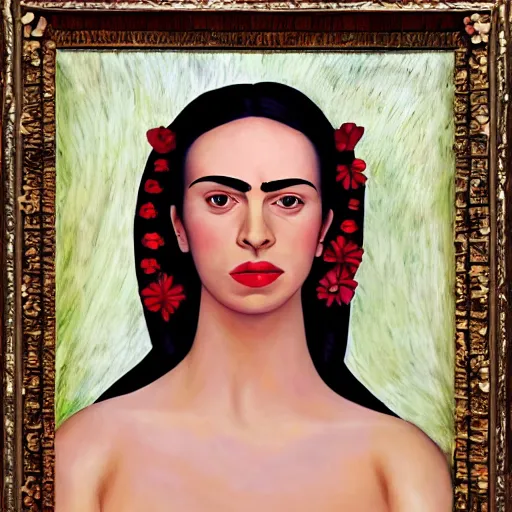 Image similar to Kaitlyn Michelle Siragusa, better known as Amouranth, full body portrait, by Frida Kahlo, HD, artbreeder face