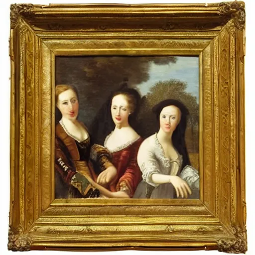 Prompt: three women in a French painting 1700s