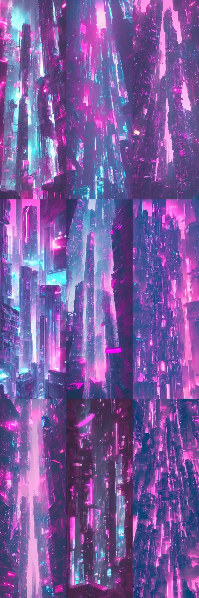 Prompt: cyberpunk skyscraper, pink neon lights, artstation, digital art