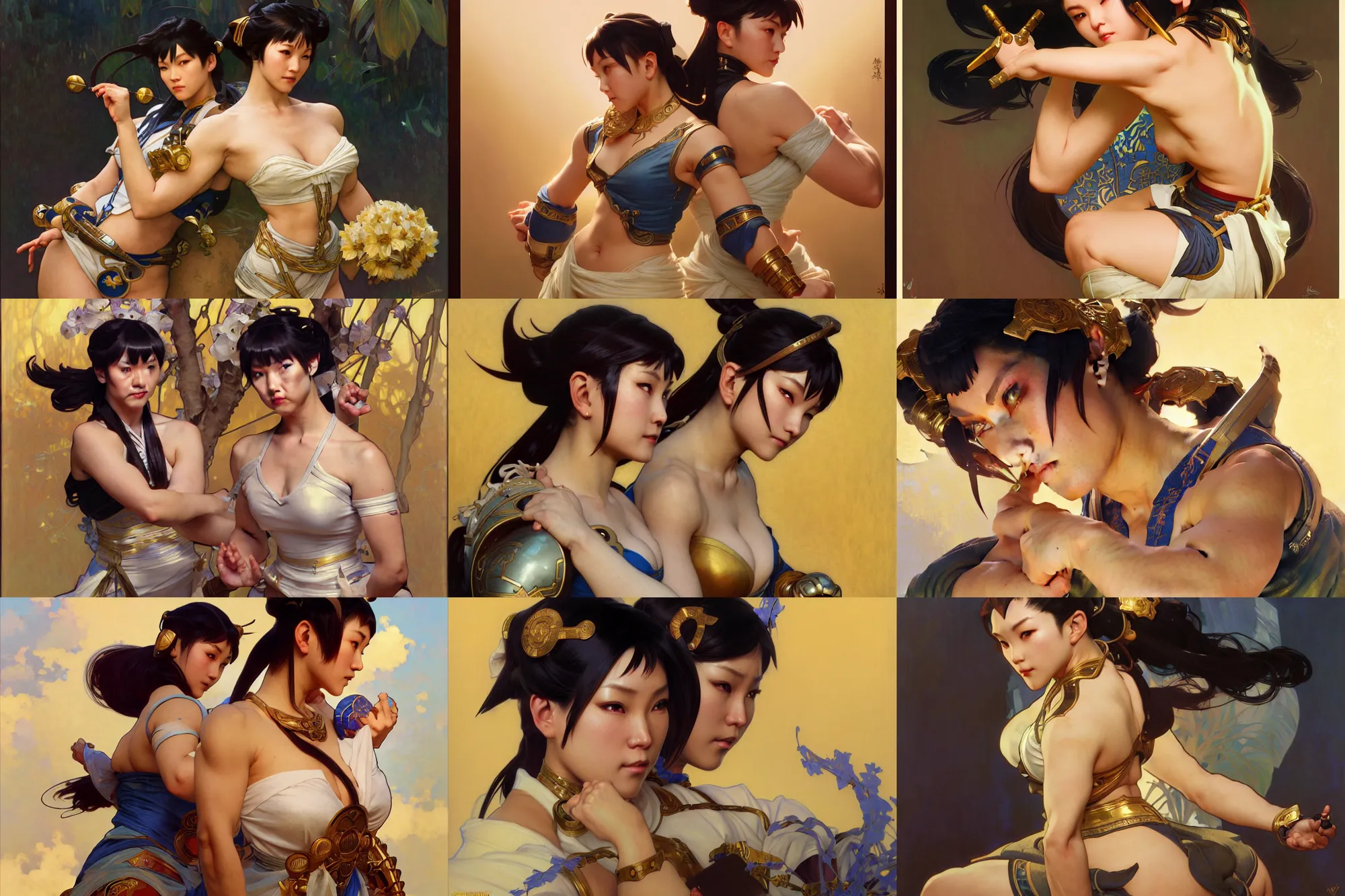 Prompt: chun - li, nier autoamata, highly detailed painting by ilya kuvshinov, alphonse mucha, gaston bussiere, craig mullins, j. c. leyendecker 8 k