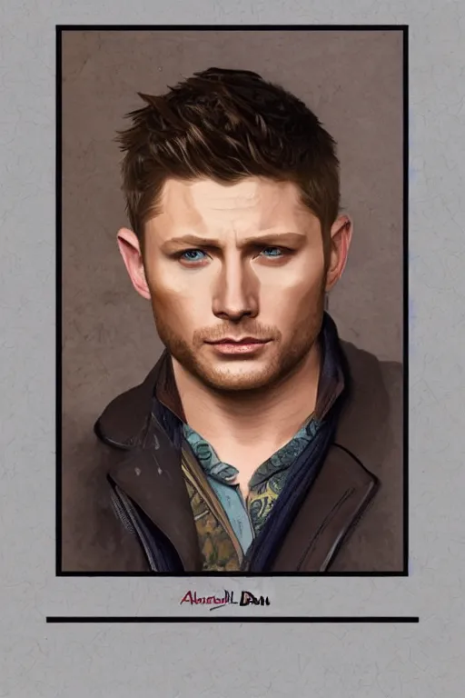 Image similar to a detailed matte portrait of an jensen ackles dressed as dean from the gilmore girls, masterpiece, 8 k, art by alphonse mucha and greg rutkowski