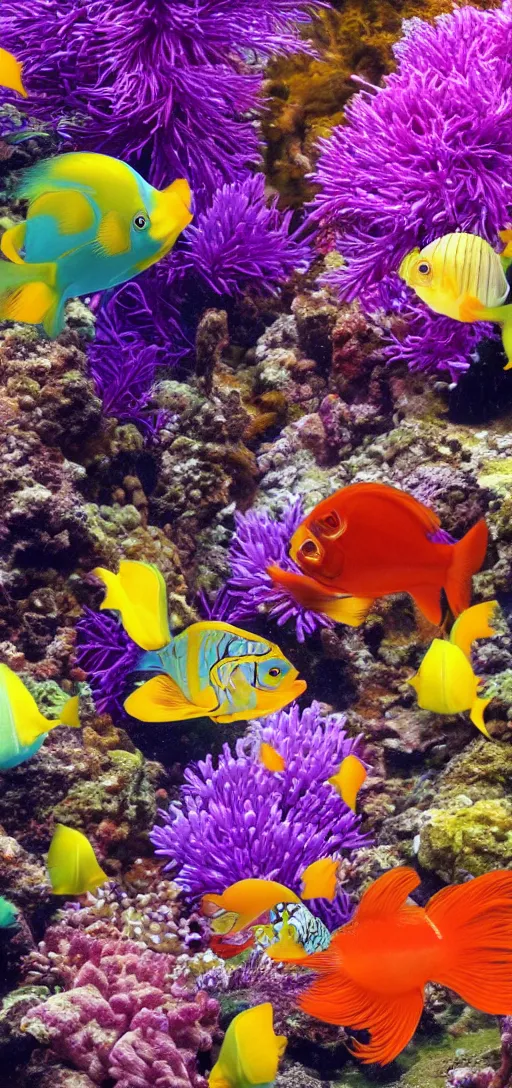 Prompt: tropical fish and flowers, wallpaper