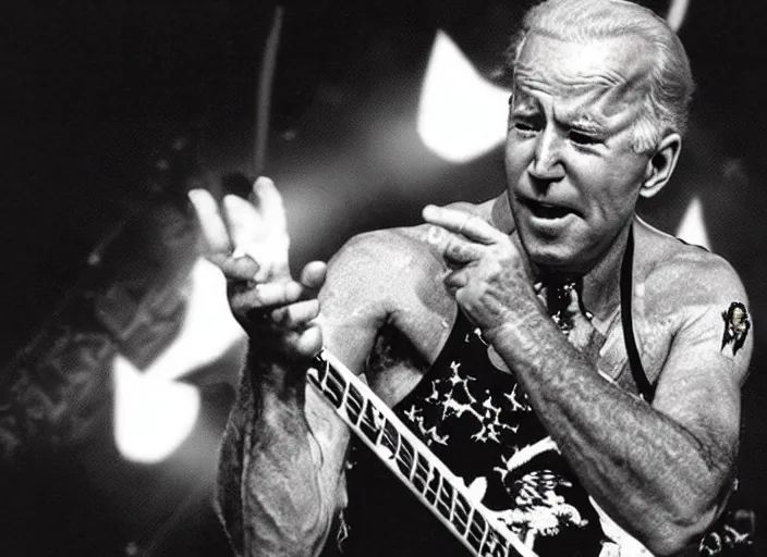 Image similar to publicity photo still of joe biden in gwar live on stage 1 9 9 8, 8 k, live concert lighting, mid shot