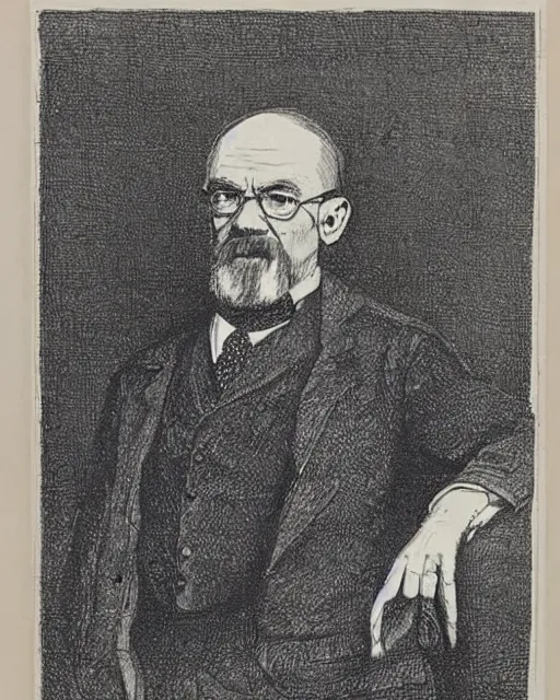 Image similar to Victorian drawing of professor of chemistry Walter White, art by Sir Leslie Matthew Ward