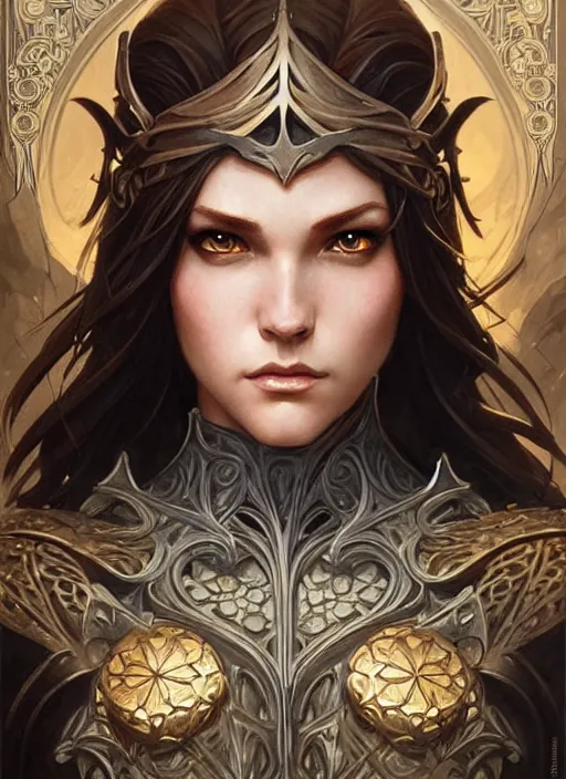 Image similar to Muscular and powerful medieval knight portrait, art nouveau, fantasy, intricate flower designs, elegant, highly detailed, sharp focus, art by Artgerm and Greg Rutkowski