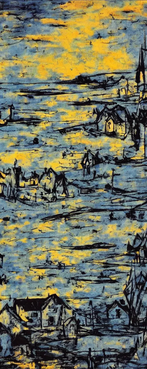 Image similar to dream of a happy place, by bernard buffet and emil nolde, 8 k, trending on artstation