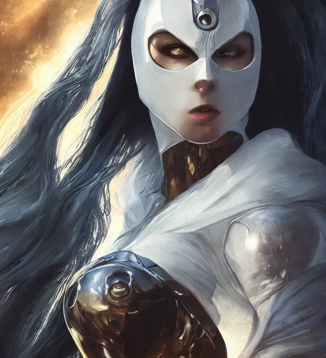 Image similar to female moon knight, hyper detailed, digital art, trending in artstation, cinematic lighting, studio quality, smooth render, unreal engine 5 rendered, octane rendered, art style by klimt and nixeu and ian sprigger and wlop and krenz cushart