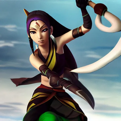 Image similar to akali ( league of legends ) in avatar the last airbender 3 d octane render trending on art startion