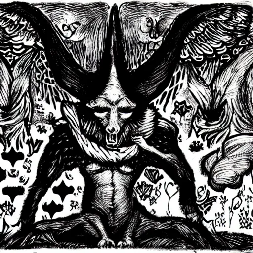 Prompt: baphomet in wonderland