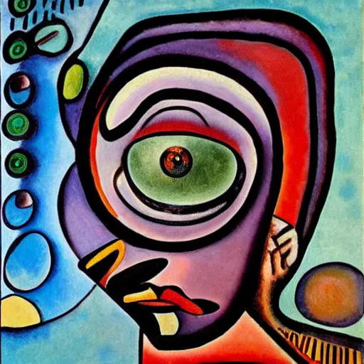 Prompt: a jelly man in a 4 d perspective picasso room by dali and kandinsky on a starry bed with a spherical glassy eyeliner multifaceted staring prismatic iris retina with massive closeup googly eyes