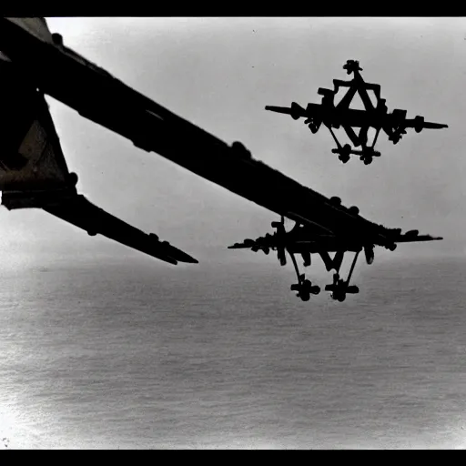 Image similar to an old ww2 photograph of star wars TIE fighters, AT-AT, WW2 planes fighting