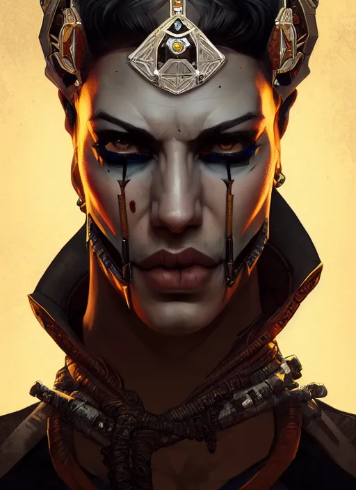 Prompt: symmetry!! portrait of crowned! borderlands 3 ( male ) psycho, ( piercings ), intricate, elegant, highly detailed, digital painting, artstation, concept art, smooth, sharp focus, illustration, art by artgerm and greg rutkowski and alphonse mucha, 8 k