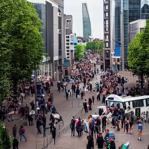 Prompt: crowded streets in Rotterdam