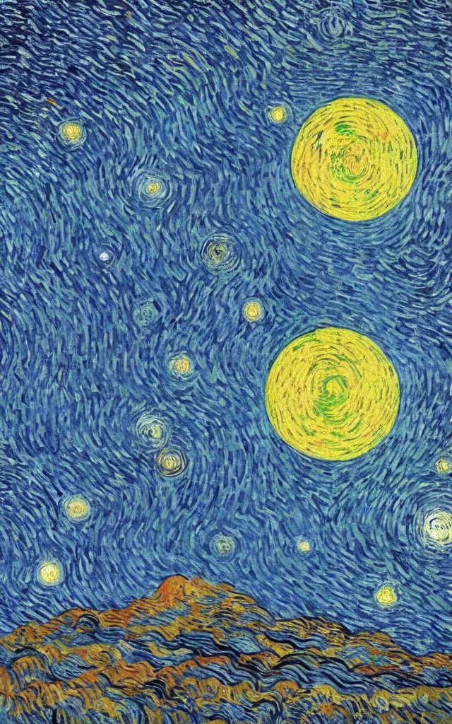 Image similar to planet earth seen from very very far away with the empty cosmic landscape on the background. retro art by jean giraud and van gogh.