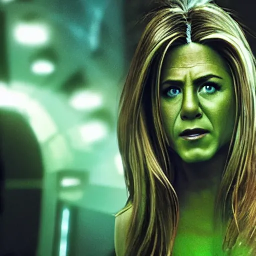 Prompt: jennifer aniston as she - hulk, film still, details, dramatic cinematic lighting, vfx, ilm, imax