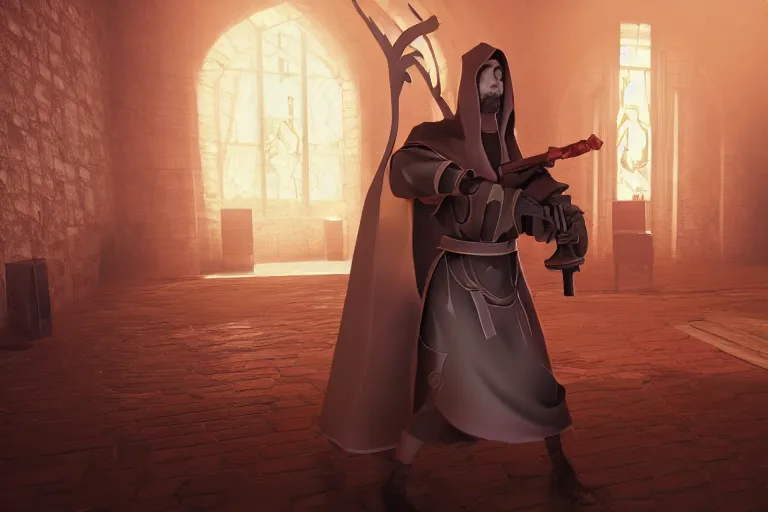 Image similar to cultist wearing robe, paladins, unreal engine, 3 d render,