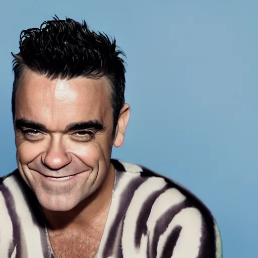 Prompt: robbie williams smiling portrait