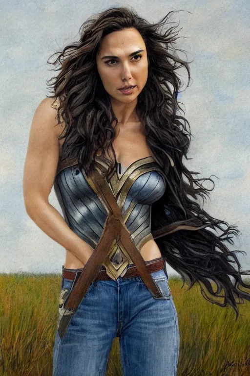 Image similar to full body portrait of gal gadot in the style of steve hanks, 4 k, detailed, 1 / 3 headroom, rule of thirds