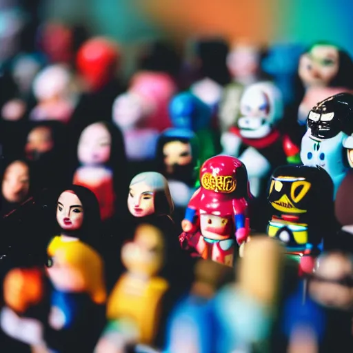Prompt: a mountain of pop figures, photography, 3 5 mm lens, depth of field,