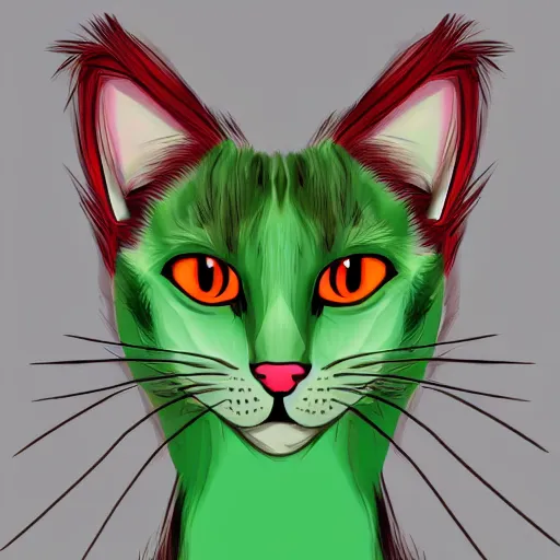 Image similar to digital art of a stylish young man with red hair and green cat - like eyes, popular, famous, attractive, high quality, highly detailed, hd, 4 k, 8 k,