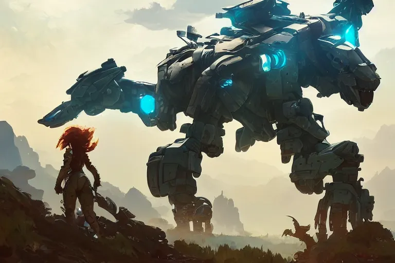 Image similar to scrapper machine mecha animal beast robot of horizon forbidden west horizon zero dawn bioluminiscence, behance hd by jesper ejsing, by rhads, makoto shinkai and lois van baarle, ilya kuvshinov, rossdraws global illumination