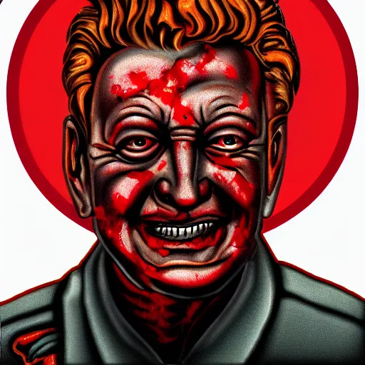 Image similar to yeltsin on an icon with a halo of blood, scary icon in hellish style, scary color art in 4 k