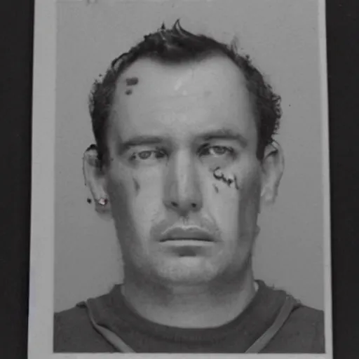 Prompt: analog horror suspect mugshot