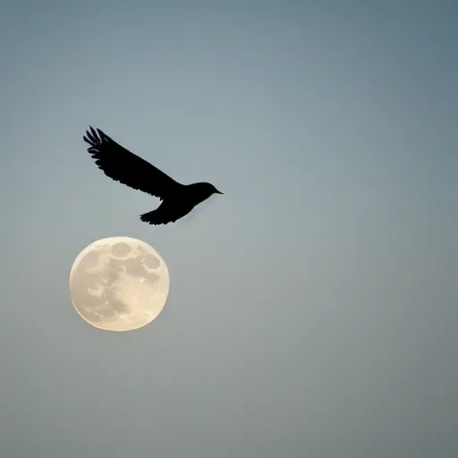 Image similar to a photo of a bird flying in front of a full moon
