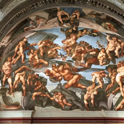 Prompt: the second world war, represented by michelangelo in the sistine chapel