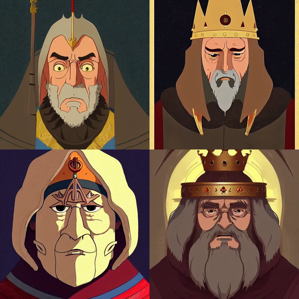 Prompt: portrait of a medieval old king, art by studio ghibli!! and fujita goro and tom whalen and juan pablo machado, artstation, 8 k