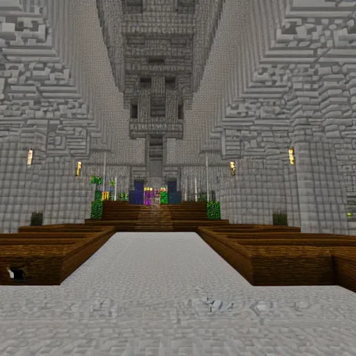 Prompt: realistic minecraft cavernous multi - level interior of a grand cathedral