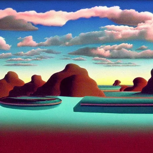 Prompt: an aesthetic vaporwave landscape by Salvador Dali, Pastel colors