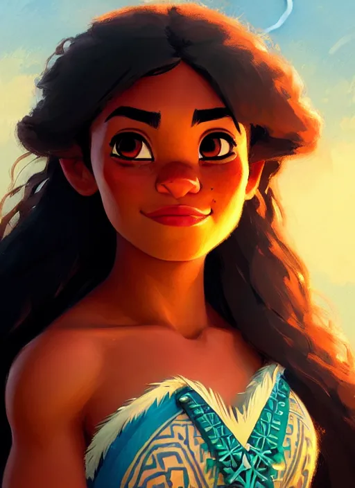 Image similar to portrait of moana, intricate, headshot, key visual, conceptart, ambient lighting, highly detailed, digital painting, artstation, concept art, sharp focus, by makoto shinkai and akihiko yoshida and greg manchess