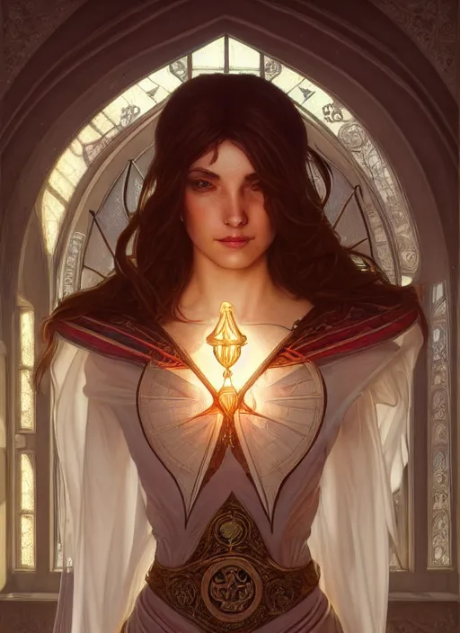 Image similar to perfectly - centered - portrait of a beautiful templar lady, light comes from the window, intricate, highly detailed, digital painting, artstation, concept art, smooth, sharp focus, illustration, unreal engine 5, 8 k, art by artgerm and greg rutkowski and alphonse mucha