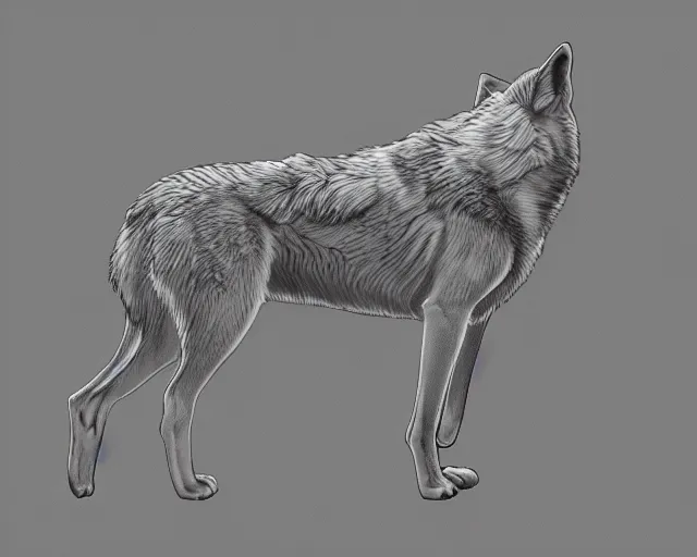 Image similar to professional digital art of a full-body outline of a wolf, very simple, white, white background, high quality, HD, 8K,