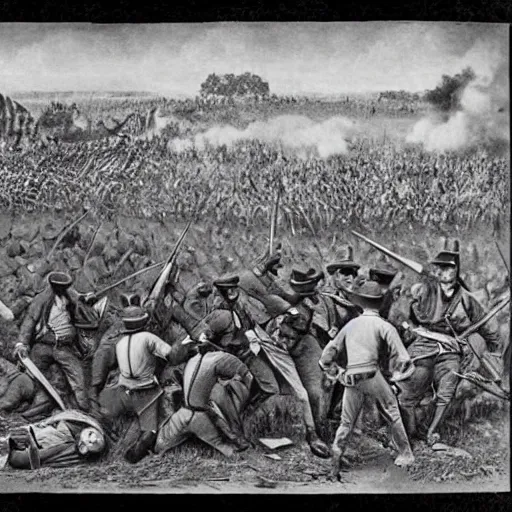 Image similar to minions fighting for the union in the civil war, photograph, battle of gettysburg, 1 8 6 3, high quality, high resolution