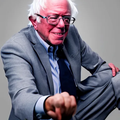 Prompt: Bernie Sanders doing Karate in his whitey tighties, vogue, perfect face, intricate, Sony a7R IV, symmetric balance, polarizing filter, Photolab, Lightroom, 4K, Dolby Vision, Photography Award