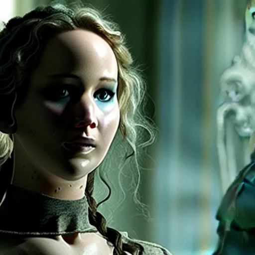 Image similar to jennifer lawrence is the frankenstein monster, still from the frankenstein movie